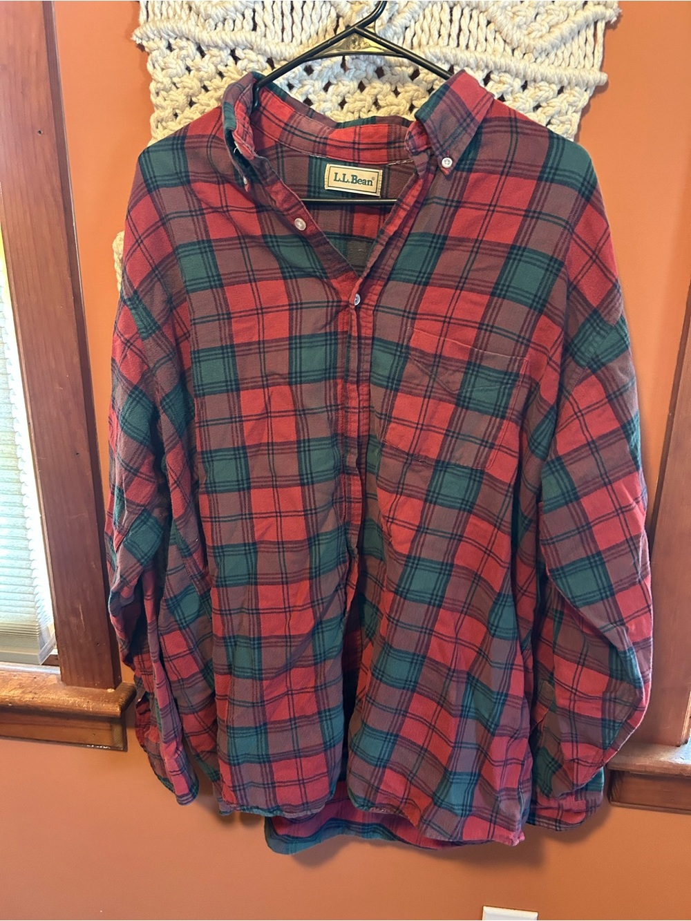 L.L. Bean Red and Green Plaid Button-Down Shirt